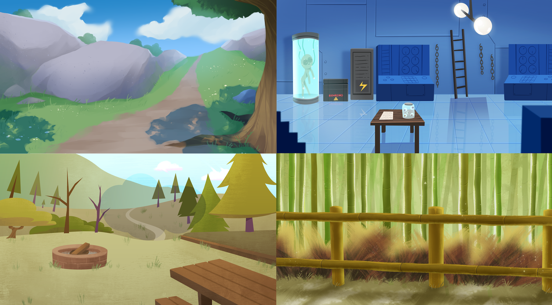 Various backgrounds.